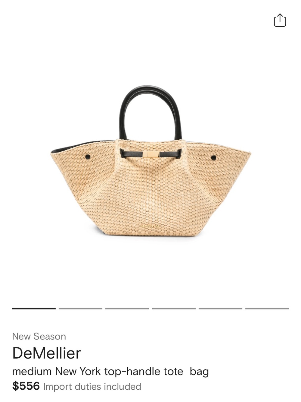 DeMellier Natural Straw Tote with Black Leather Handles